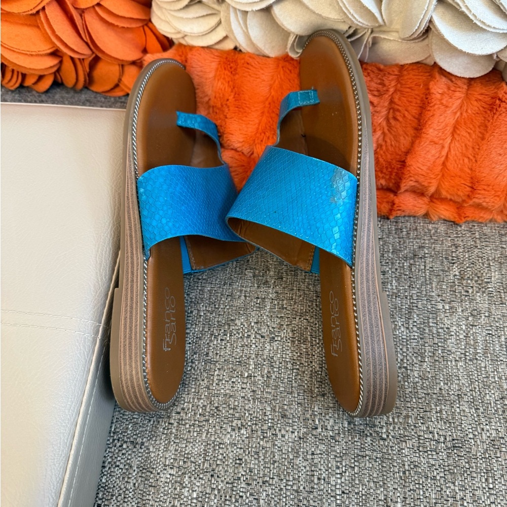❣️🆕Franco Sarto Gem Sandals teal / blue snakeskin embossed texture leather❣️ - Picture 7 of 10